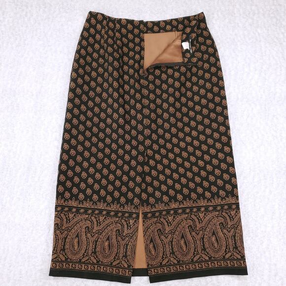 Briggs Aztec Paisley Maxi Skirt Sz 16 Black Brown Zip Slit Back Boho Flowy - Picture 3 of 8
